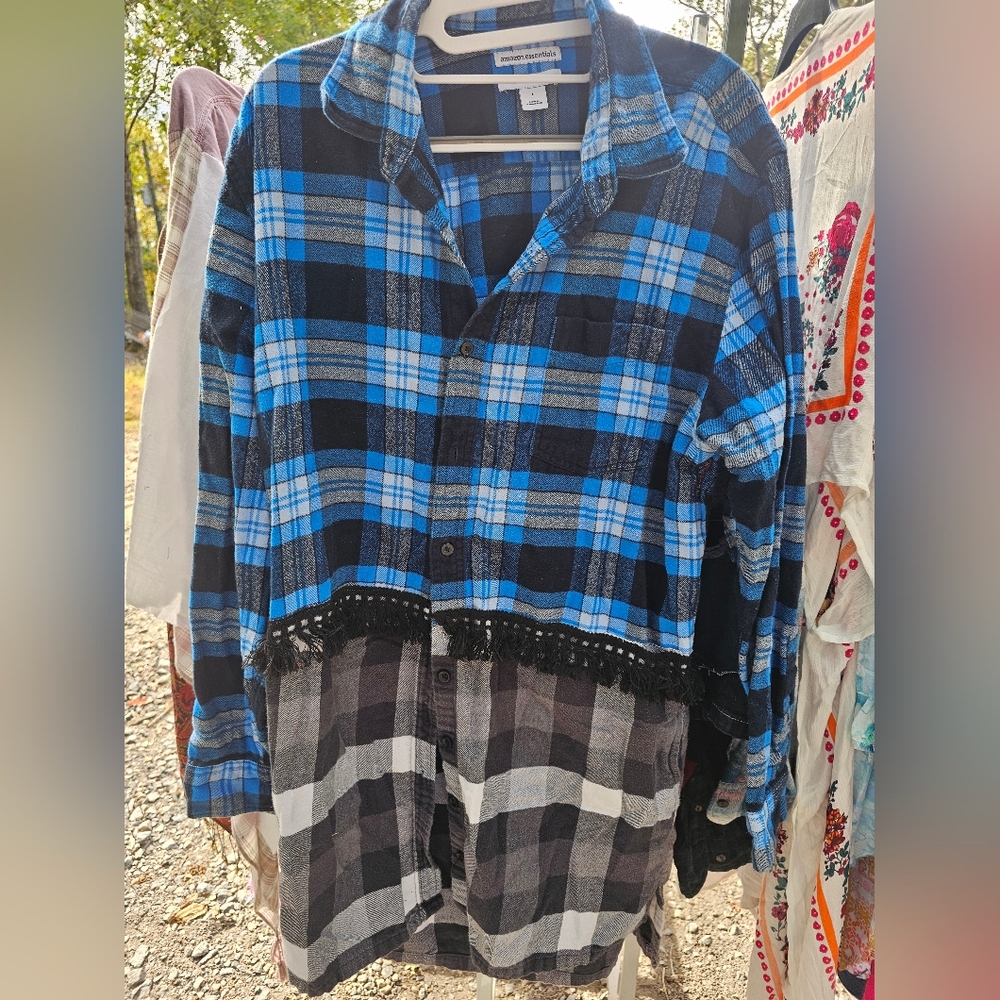 Blue and Black Plaid Flannel Shacket L